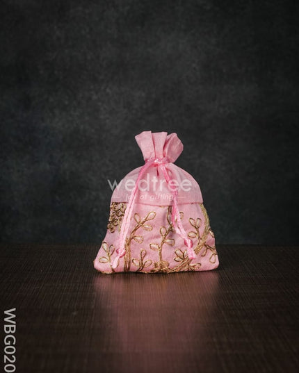 String Bag With Floral Embroidery - 4 X 5 Inches Wbg0204 Bags