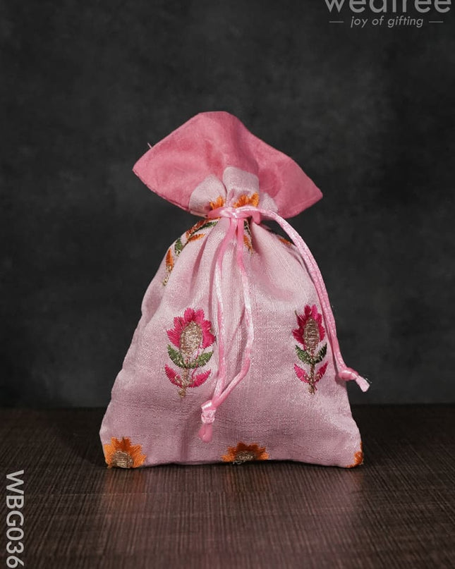 String Bag With Floral Embroidery - 5 X 7 Inches -Wbg0361 Bags