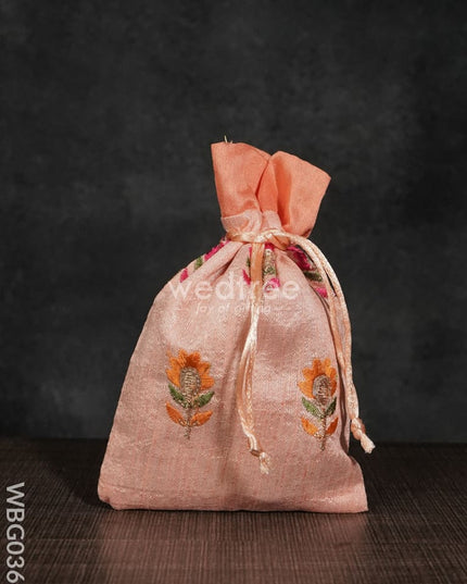 String Bag With Floral Embroidery - 5 X 7 Inches -Wbg0361 Bags