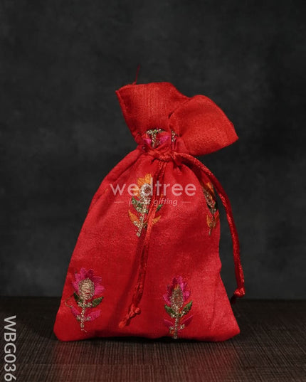 String Bag With Floral Embroidery - 5 X 7 Inches -Wbg0361 Bags