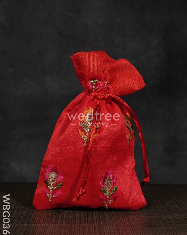 String Bag With Floral Embroidery - 5 X 7 Inches -Wbg0361 Bags