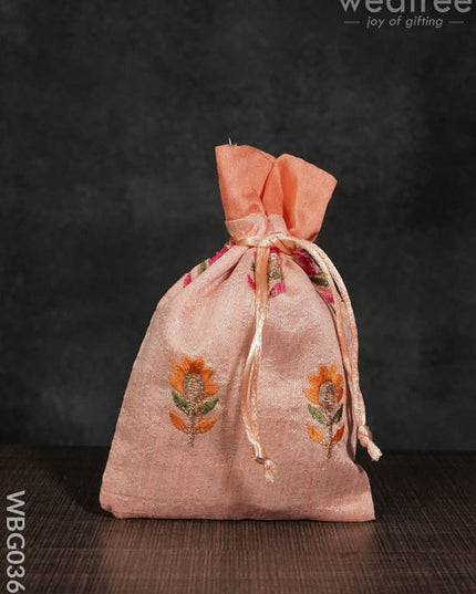 String Bag With Floral Embroidery - 5 X 7 Inches -Wbg0361 Bags
