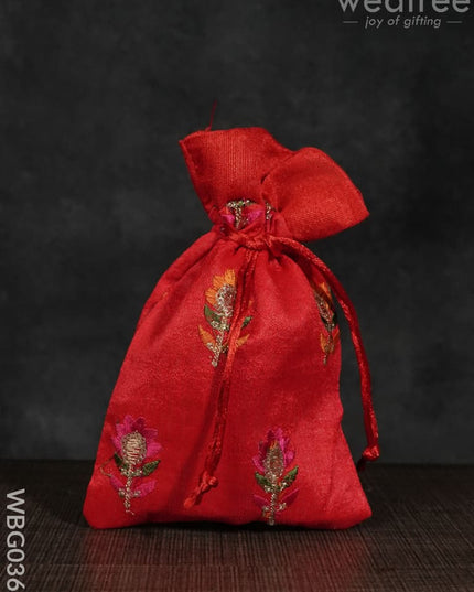 String Bag With Floral Embroidery - 5 X 7 Inches -Wbg0361 Bags