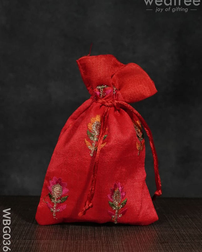 String Bag With Floral Embroidery - 5 X 7 Inches -Wbg0361 Bags