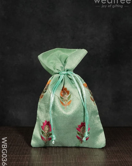 String Bag With Floral Embroidery - 5 X 7 Inches -Wbg0361 Bags