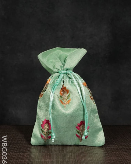 String Bag With Floral Embroidery - 5 X 7 Inches -Wbg0361 Bags