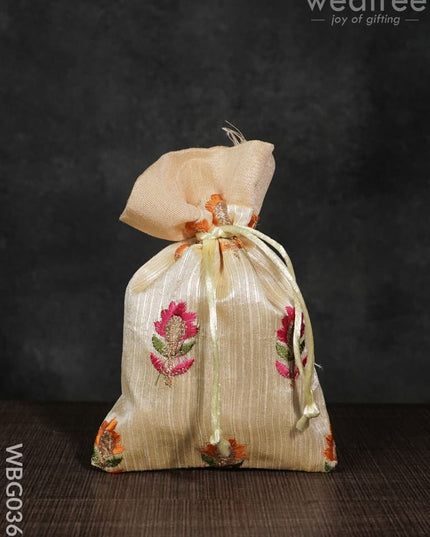 String Bag With Floral Embroidery - 5 X 7 Inches -Wbg0361 Bags
