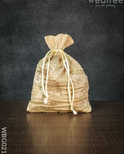 String Bag With Golden Floral Printed Work - 5 X 7 Inches Wbg0218 Bags