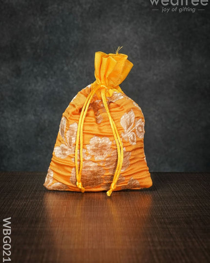 String Bag With Golden Floral Printed Work - 5 X 7 Inches Wbg0218 Bags