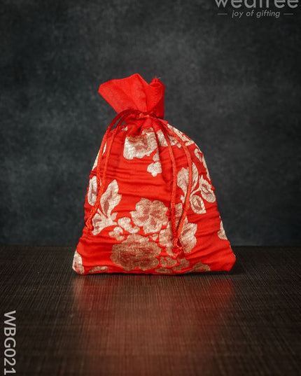 String Bag With Golden Floral Printed Work - 5 X 7 Inches Wbg0218 Bags