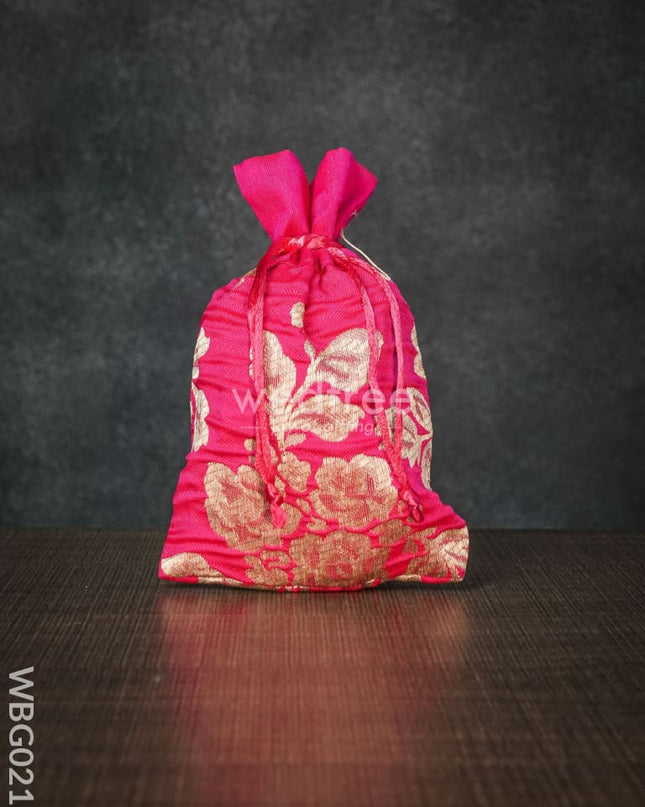 String Bag With Golden Floral Printed Work - 5 X 7 Inches Wbg0218 Bags
