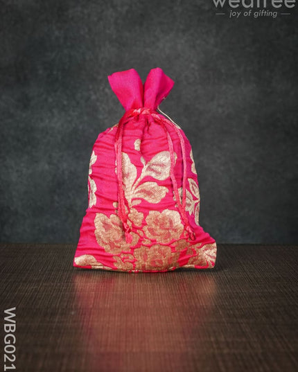 String Bag With Golden Floral Printed Work - 5 X 7 Inches Wbg0218 Bags