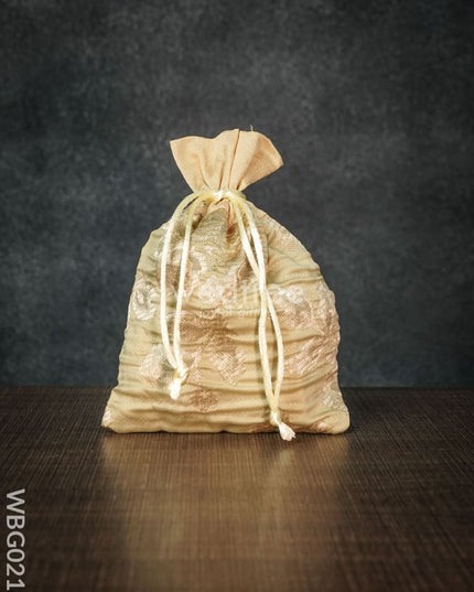 String Bag With Golden Floral Printed Work - 5 X 7 Inches Wbg0218 Bags