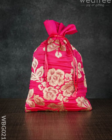 String Bag With Golden Floral Prints -6 X 9 Inches - Wbg0219 Bags