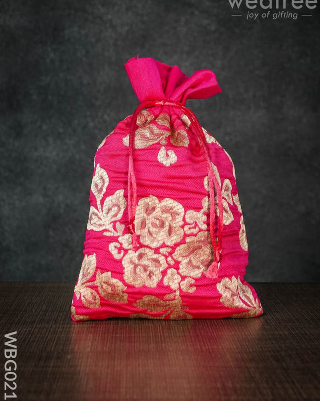 String Bag With Golden Floral Prints -6 X 9 Inches - Wbg0219 Bags