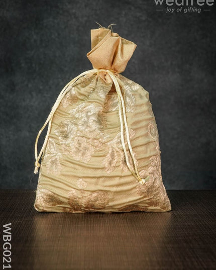 String Bag With Golden Floral Prints -6 X 9 Inches - Wbg0219 Bags