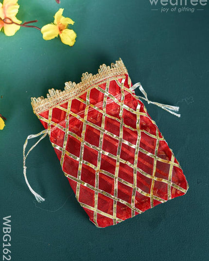String Bag with Golden Lace - 7 x 5 inch - WBG1629 String Bags