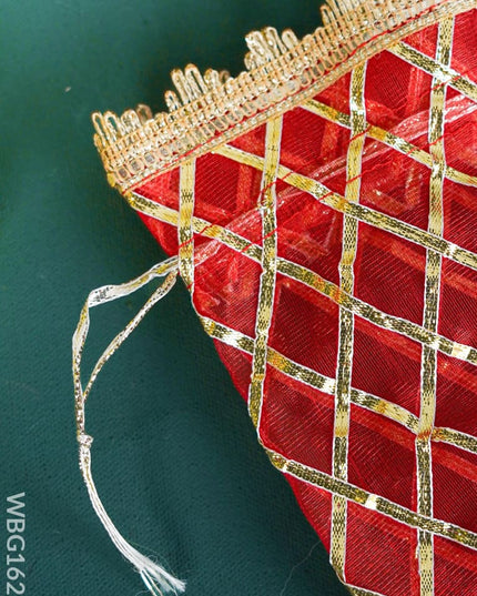 String Bag with Golden Lace - 7 x 5 inch - WBG1629 String Bags