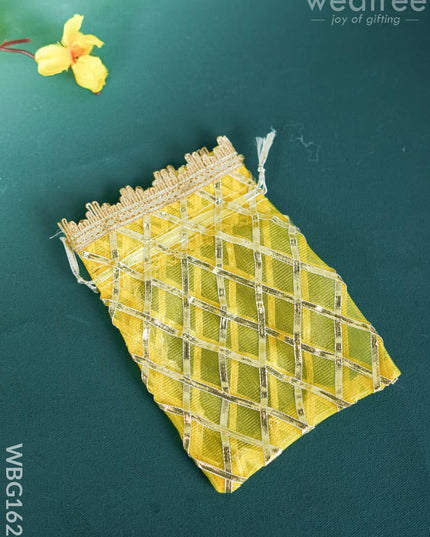 String Bag with Golden Lace - 7 x 5 inch - WBG1629 String Bags