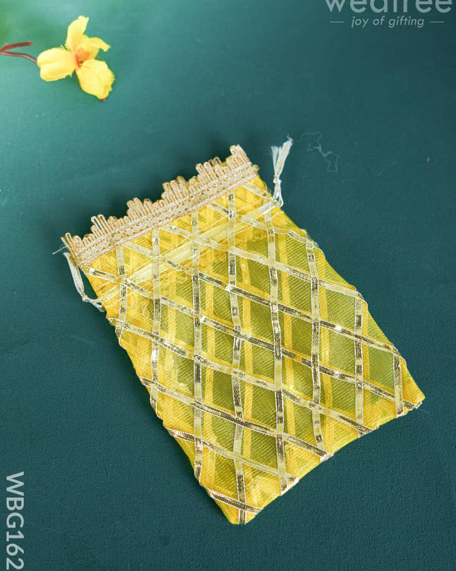 String Bag with Golden Lace - 7 x 5 inch - WBG1629 String Bags