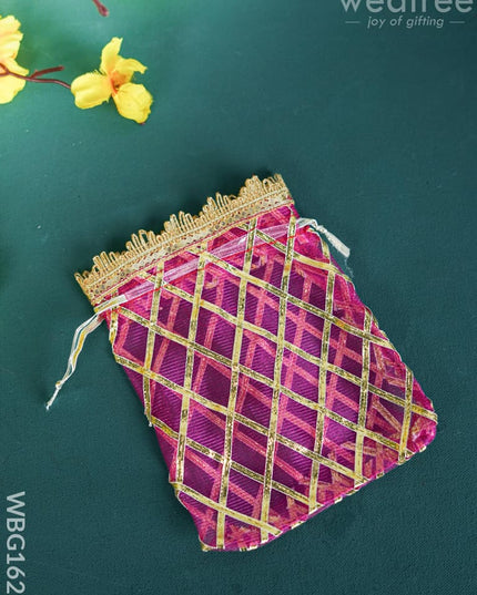 String Bag with Golden Lace - 7 x 5 inch - WBG1629 String Bags
