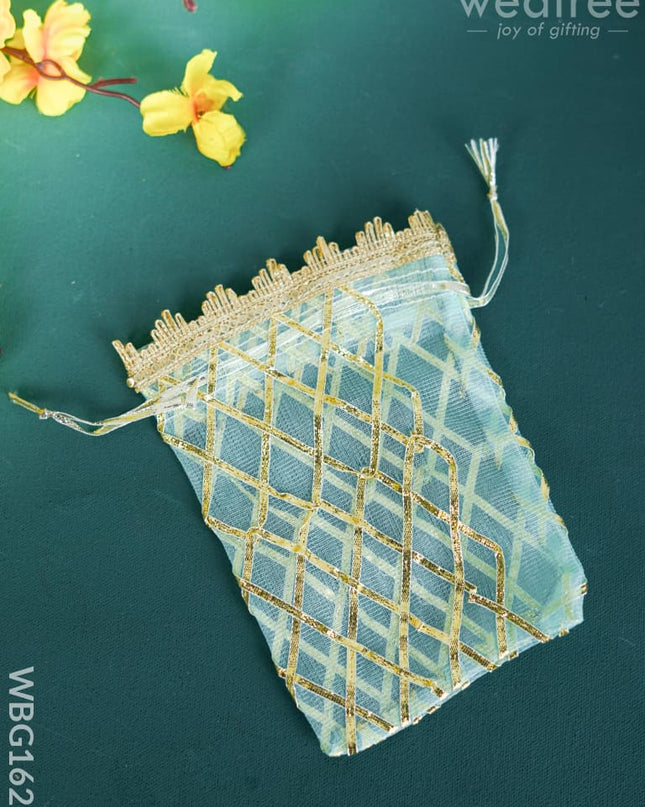 String Bag with Golden Lace - 7 x 5 inch - WBG1629 String Bags
