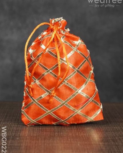 String Bag With Golden Lace Work - 5 X 7 Inches Wbg0223 Bags