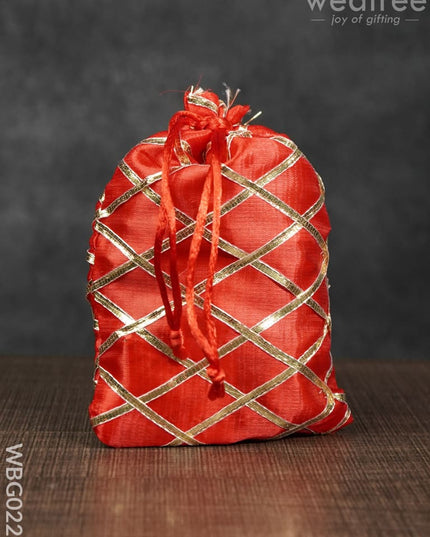 String Bag With Golden Lace Work - 5 X 7 Inches Wbg0223 Bags