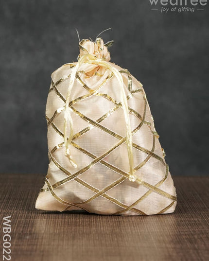 String Bag With Golden Lace Work - 5 X 7 Inches Wbg0223 Bags