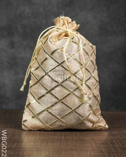 String Bag With Golden Lace Work - 6 X 9 Inches Wbg0224 Bags