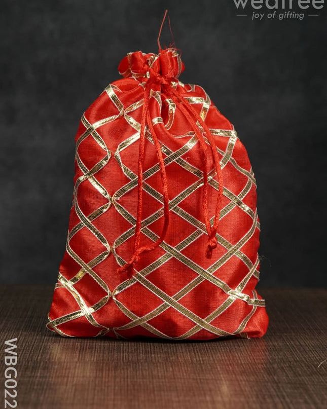 String Bag With Golden Lace Work - 6 X 9 Inches Wbg0224 Bags