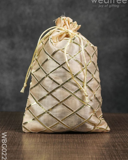 String Bag With Golden Lace Work - 6 X 9 Inches Wbg0224 Bags