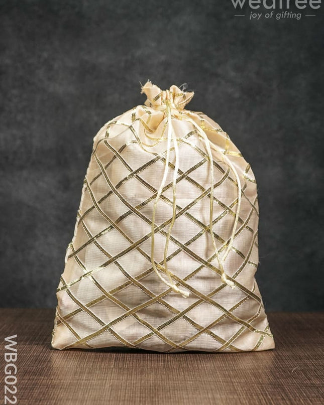 String Bag With Golden Lace Work - 8 X 11 Inches Wbg0225 Bags