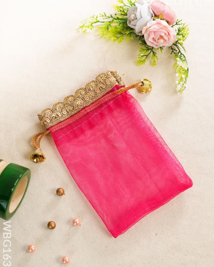 String Bag with Golden Work - 5 * 7 inch - WBG1631 String Bags