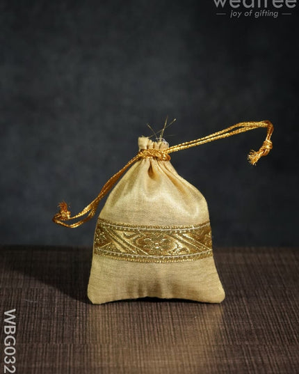 String Bag With Golden Zari Work - 3 X 4 Inches Wbg0322 Bags