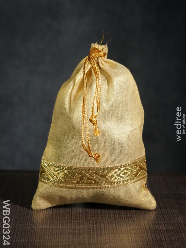 String Bag With Golden Zari Work - 5 X 7Inches Wbg0324 Bags