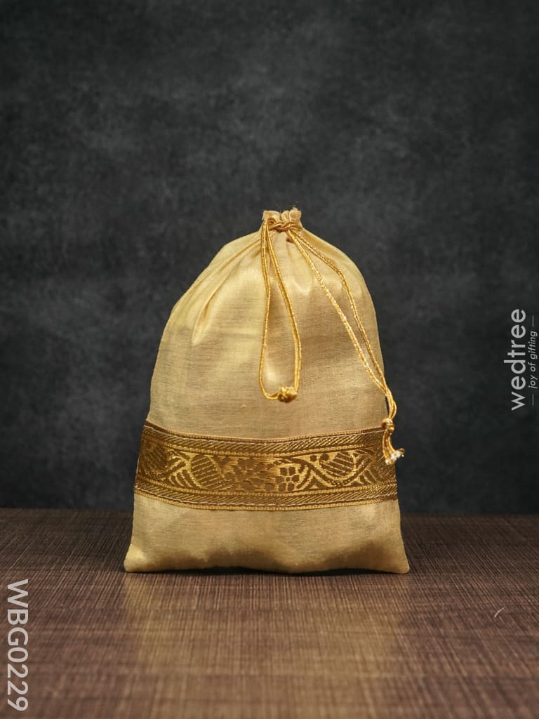 String Bag With Golden Zari Work - 6 X 9 Inches Wbg0229 Bags