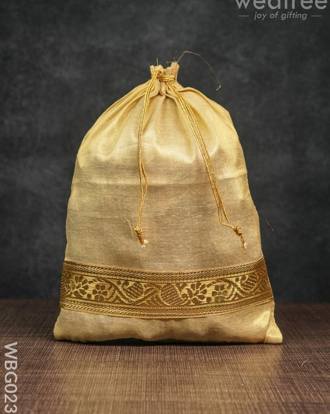 String Bag With Golden Zari Work - 8 X 11 Inches Wbg0230 Bags