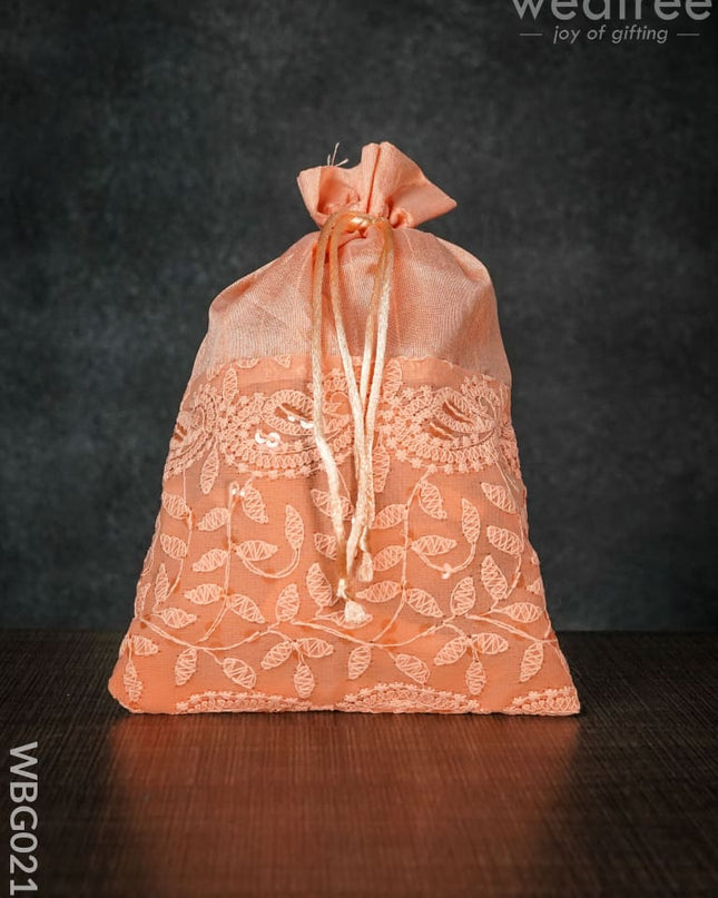 String Bag With Mango Design Embroidery -6 X 9 Inches - Wbg0215 Bags