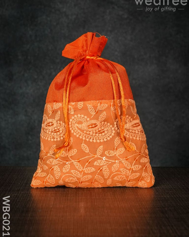 String Bag With Mango Design Embroidery -6 X 9 Inches - Wbg0215 Bags