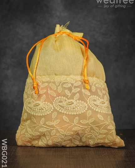 String Bag With Mango Design Embroidery Work - 8 X 11 Inches Wbg0216 Bags