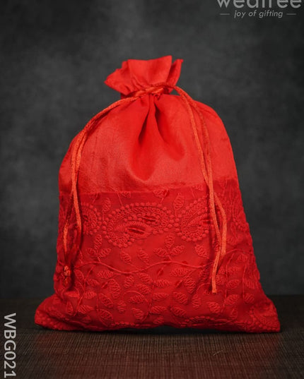 String Bag With Mango Design Embroidery Work - 8 X 11 Inches Wbg0216 Bags
