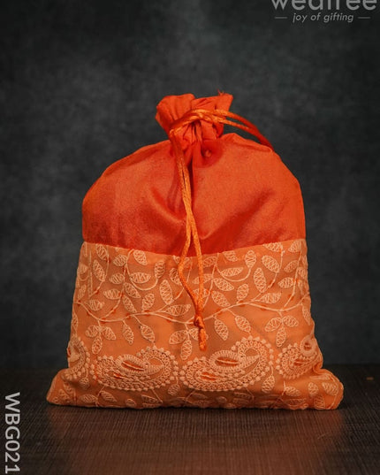 String Bag With Mango Design Embroidery Work - 8 X 11 Inches Wbg0216 Bags