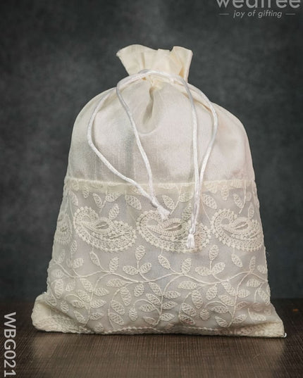String Bag With Mango Design Embroidery Work - 8 X 11 Inches Wbg0216 Bags