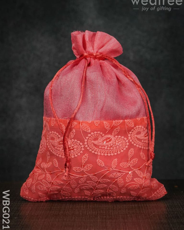String Bag With Mango Design Embroidery Work - 8 X 11 Inches Wbg0216 Bags