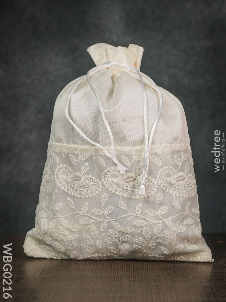 String Bag With Mango Design Embroidery Work - 8 X 11 Inches Wbg0216 Bags