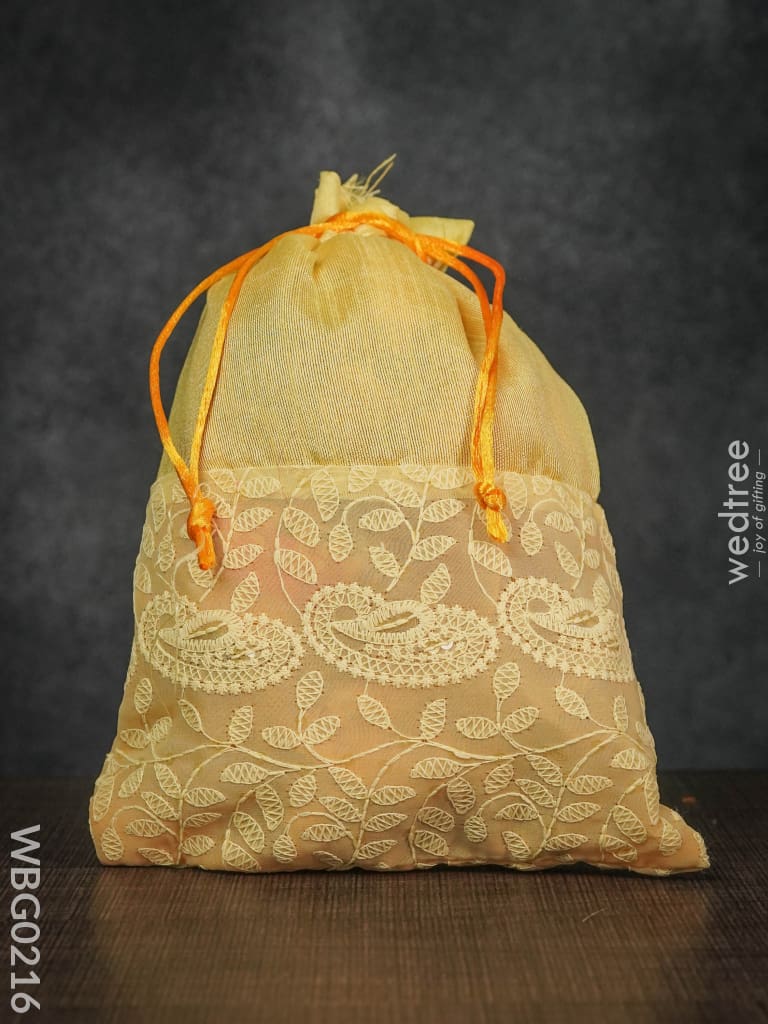 String Bag With Mango Design Embroidery Work - 8 X 11 Inches Wbg0216 Bags
