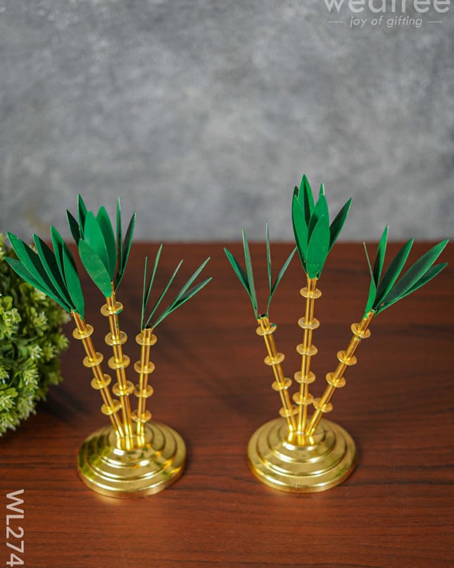 German Silver Sugar Cane Tree - Set Of 2 Wl2742 Pooja Utility