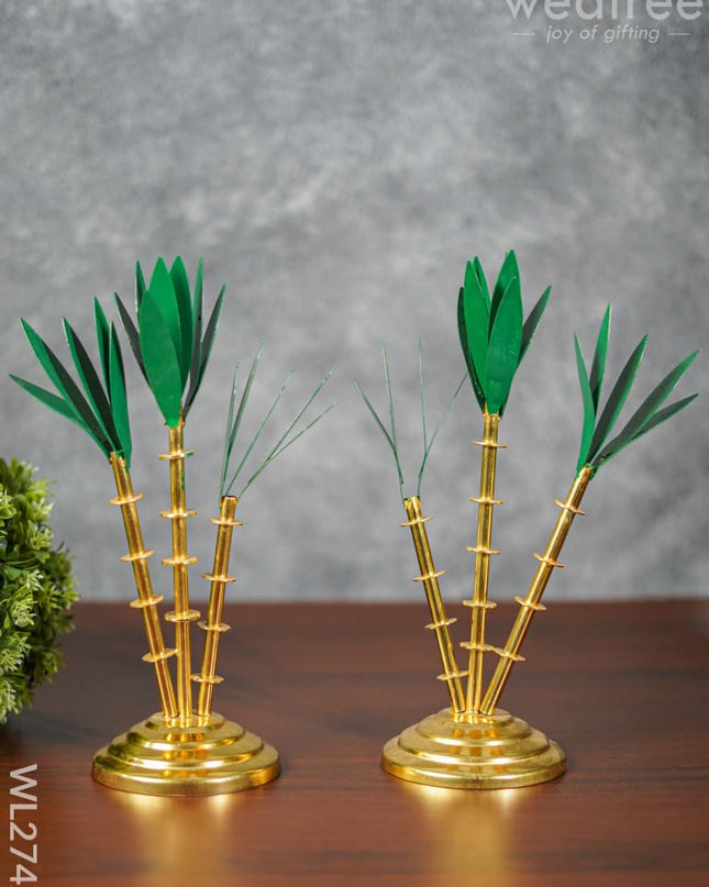 German Silver Sugar Cane Tree - Set Of 2 Wl2742 Pooja Utility