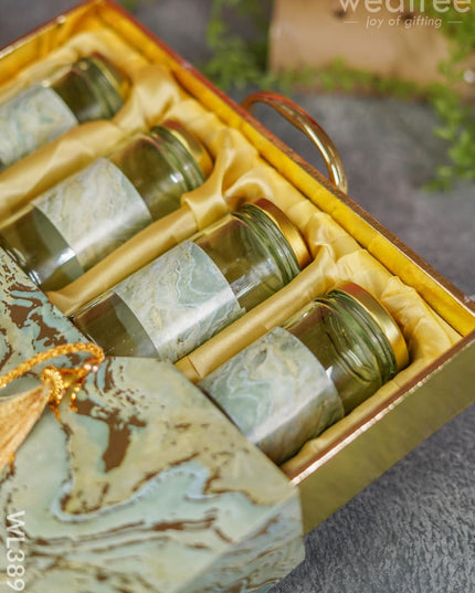 Suitcase Dry Fruit Box With 4 Glass Jars - Wl3898